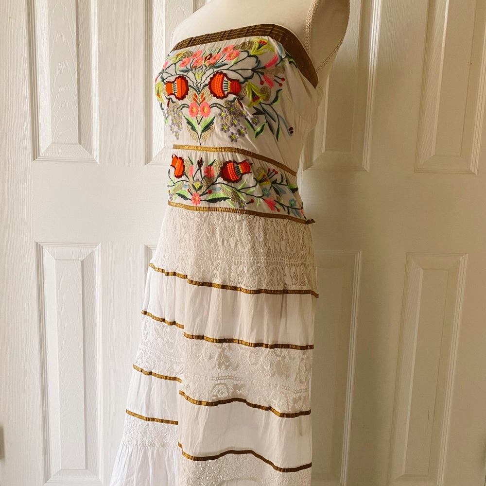 XS Boston Proper Strapless Embroidered Lace Maxi Dress